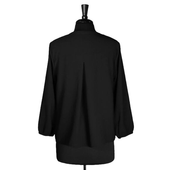 J. Crew Women's Blouse Black V-Neck Crepe Drapey Long Sleeve Pullover Top Medium - Picture 2 of 9